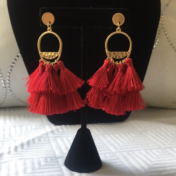 Jewelry - NEW!!  MUST HAVE | Tassel Earrings | Red & Gold